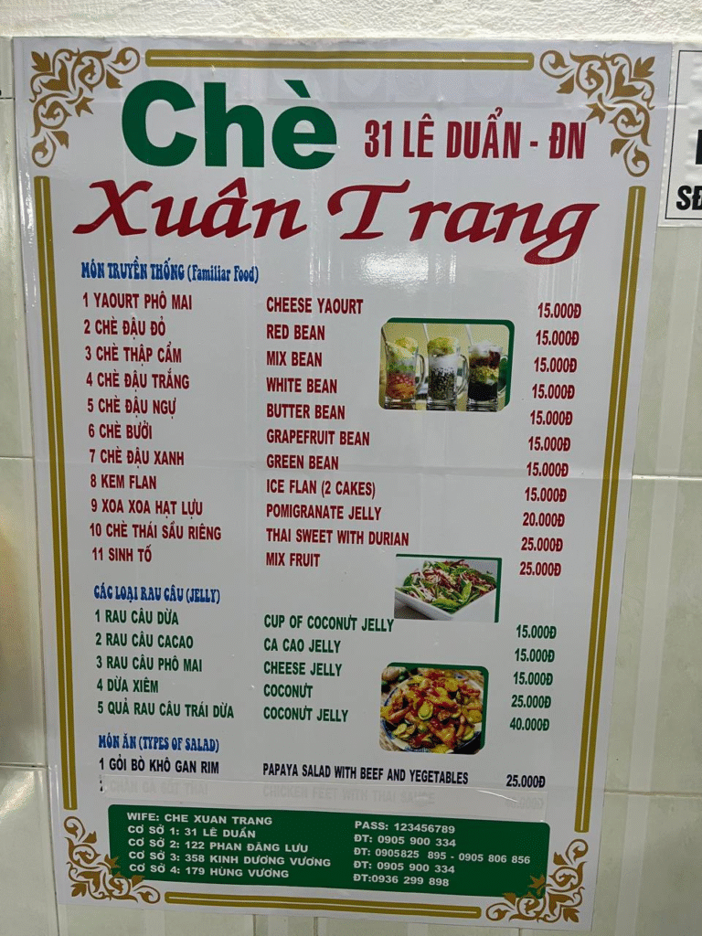 Che Xuan Trang menu